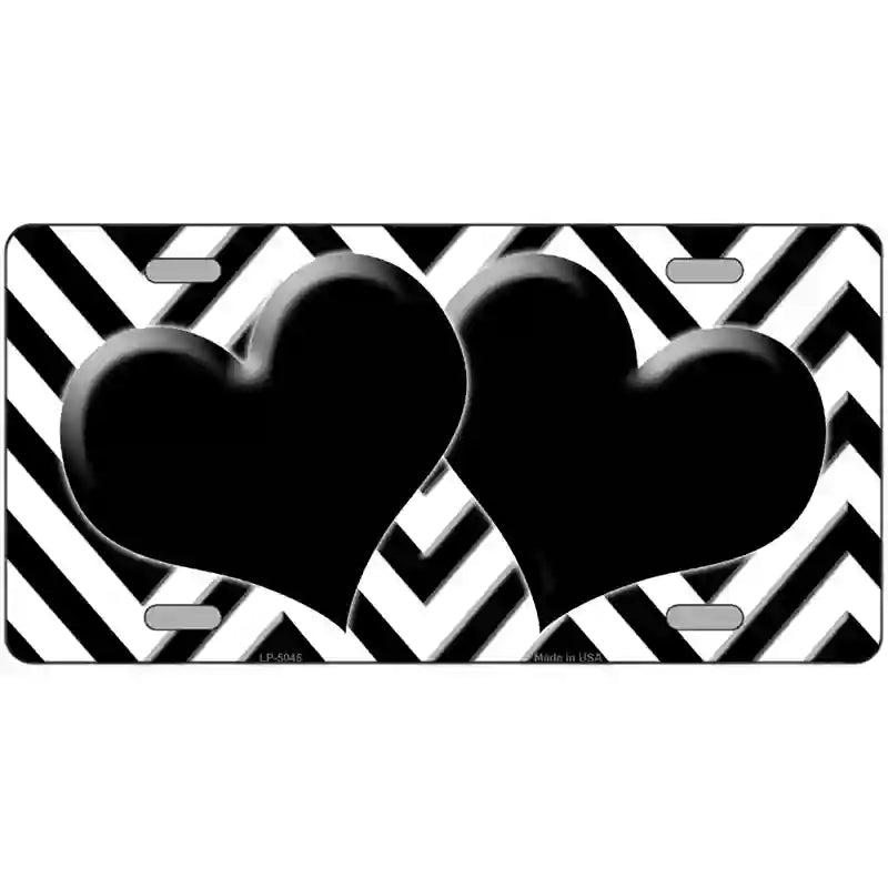 White Black Chevon Hearts Metal Novelty License Plate 24" x 12" (LLP)