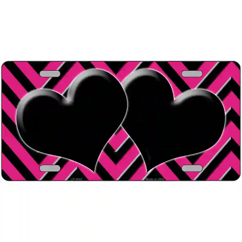 Pink Black Chevon Hearts Metal Novelty License Plate 24" x 12" (LLP)