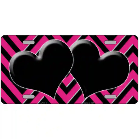 Pink Black Chevon Hearts Metal Novelty License Plate 24" x 12" (LLP)