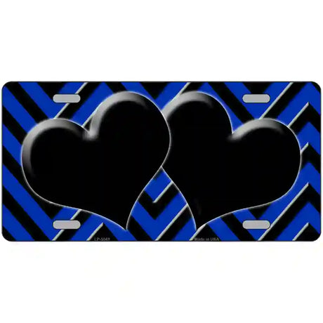 Blue Black Chevon Hearts Metal Novelty License Plate 24" x 12" (LLP)