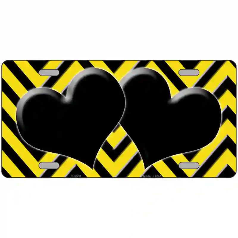 Yellow Black Chevon Hearts Metal Novelty License Plate 24" x 12" (LLP)