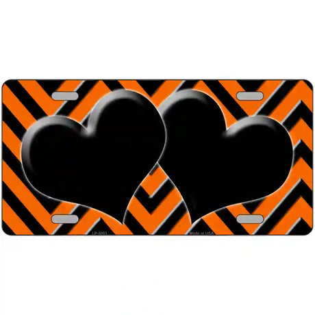 Orange Black Chevon Hearts Metal Novelty License Plate 24" x 12" (LLP)