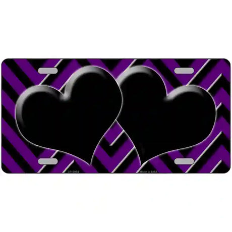 Purple Black Chevon Hearts Metal Novelty License Plate 24" x 12" (LLP)