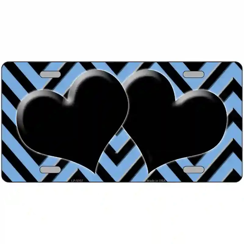 Light Blue Black Chevon Hearts Metal Novelty License Plate 24" x 12" (LLP)