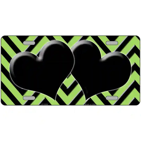 Lime Green Black Chevon Hearts Metal Novelty License Plate 24" x 12" (LLP)