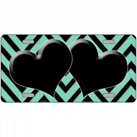 Mint Black Chevon Hearts Metal Novelty License Plate 24" x 12" (LLP)