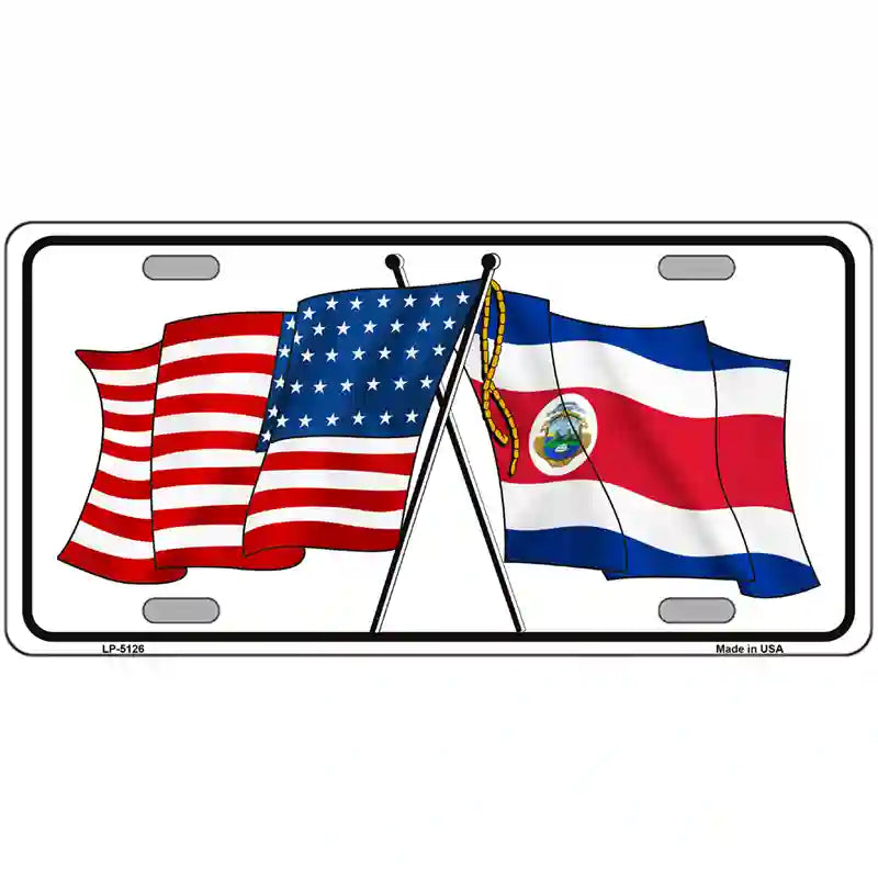 United States Costa Rica Crossed Flags Metal Novelty License Plate Sign 24" x 12" (LLP)