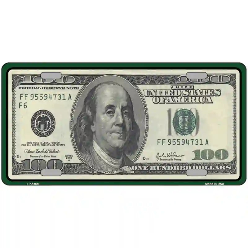 $100 Bill Metal Novelty License Plate 24" x 12" (LLP)