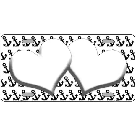 White Black Anchor White Heart Center Metal Novelty License Plate 24" x 12" (LLP)