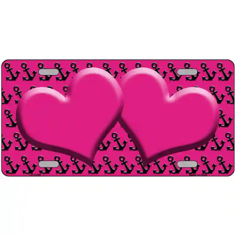 Pink Black Anchor Pink Heart Center Metal Novelty License Plate 24" x 12" (LLP)