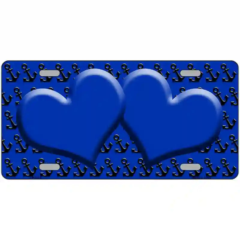 Blue Black Anchor Blue Heart CenterMetal Novelty License Plate 24" x 12" (LLP)