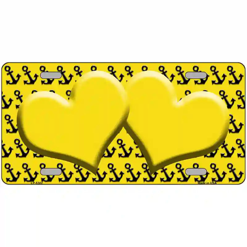 Yellow Black Anchor Yellow Heart Center Metal Novelty License Plate 24" x 12" (LLP)