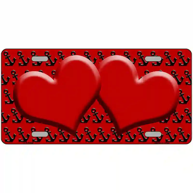 Red Black Anchor Red Heart Center Metal Novelty License Plate 24" x 12" (LLP)