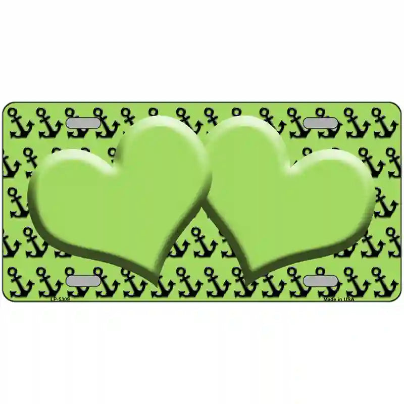 Lime Green Black Anchor Lime Green Heart Center Metal Novelty License Plate 24" x 12" (LLP)