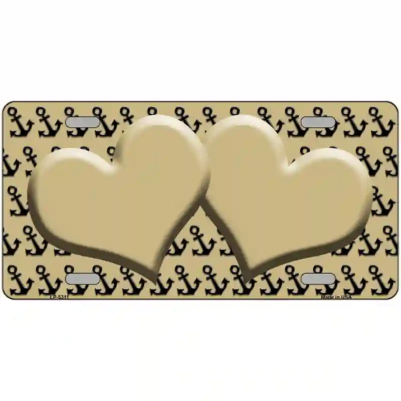 Gold Black Anchor Gold Heart Center Metal Novelty License Plate 24" x 12" (LLP)