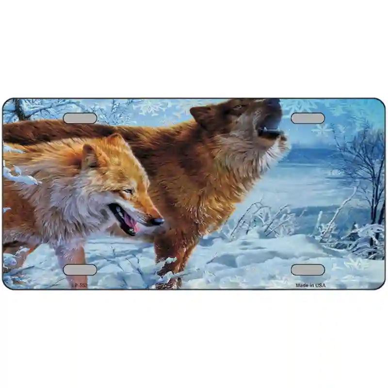 Wintertime Wolf Metal Novelty License Plate 24" x 12" (LLP)