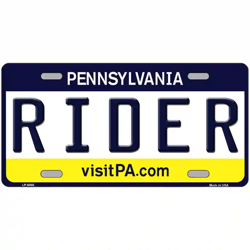 Rider Pennsylvania State Novelty Metal License Plate 24" x 12" (LLP)