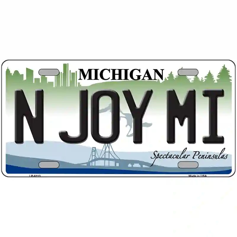 N Joy Mi Michigan Metal Novelty License Plate 24" x 12" (LLP)