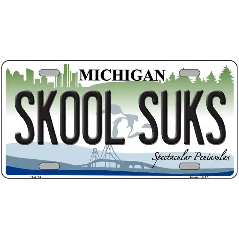 Skool Suks Michigan Metal Novelty License Plate 24" x 12" (LLP)