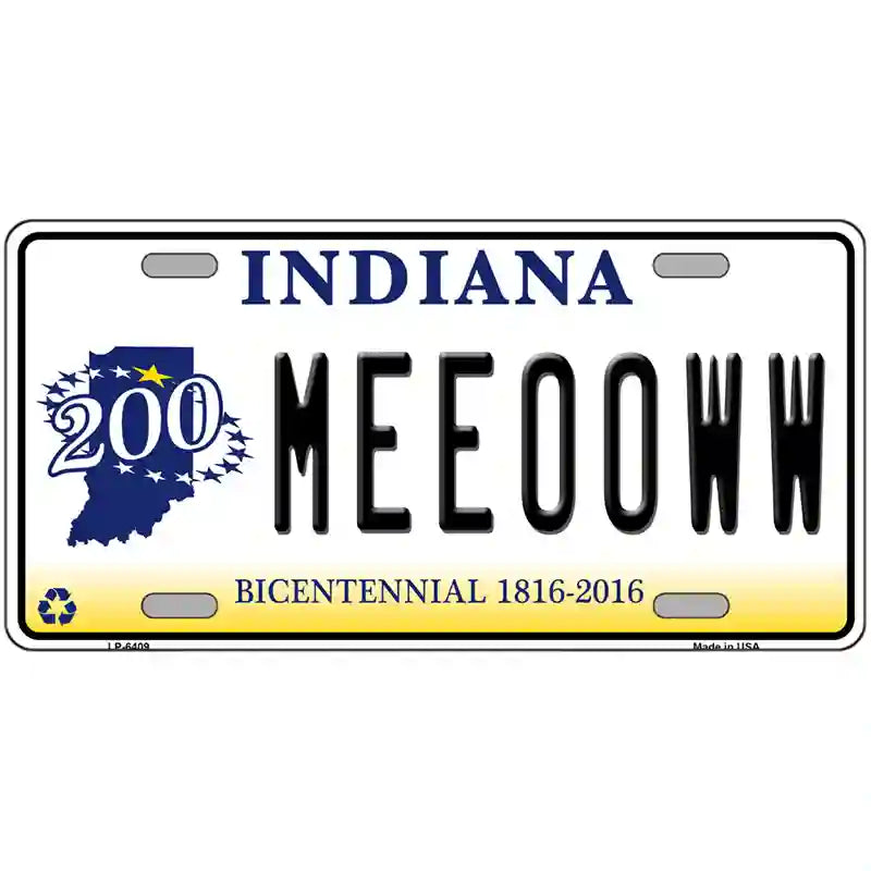 Meeooww Indiana Novelty Metal License Plate 24" x 12" (LLP)