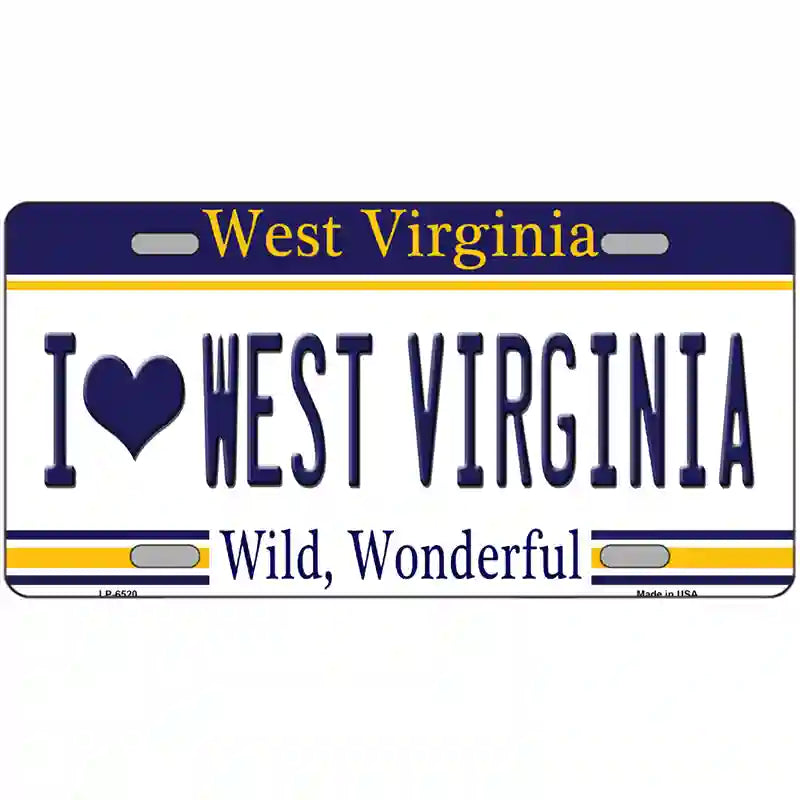 I Love West Virginia Novelty Metal License Plate 24" x 12" (LLP)