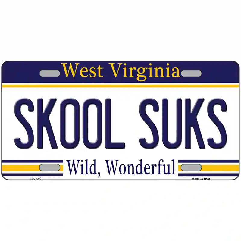 Skool Suks West Virginia Novelty Metal License Plate 24" x 12" (LLP)