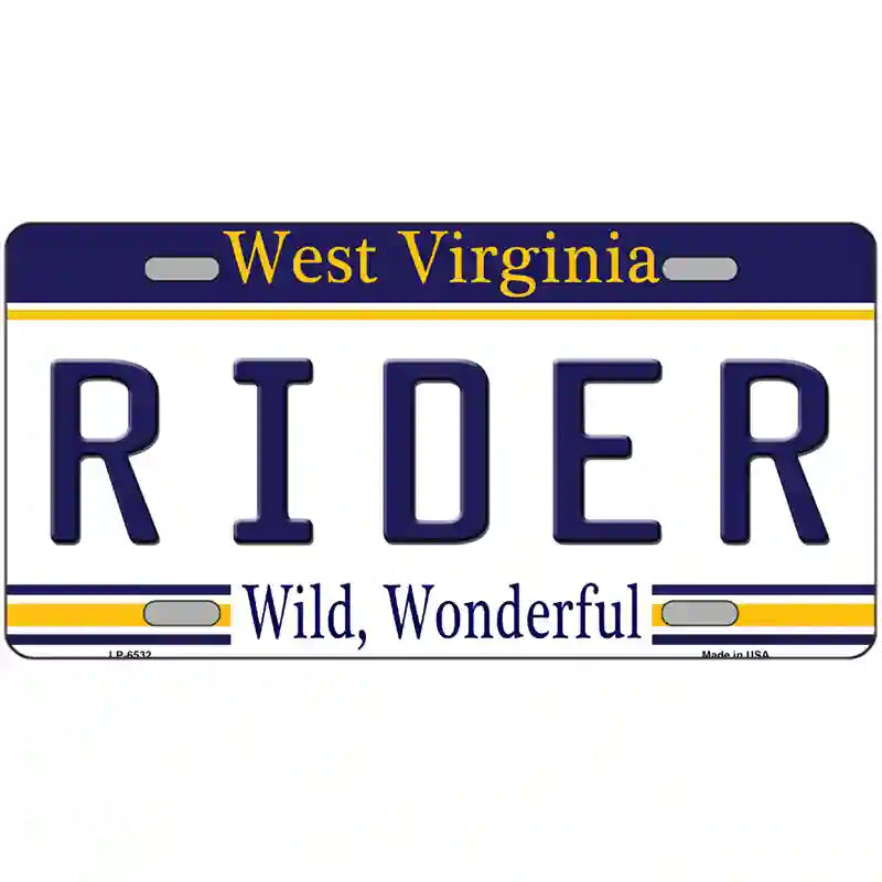 Rider West Virginia Novelty Metal License Plate 24" x 12" (LLP)