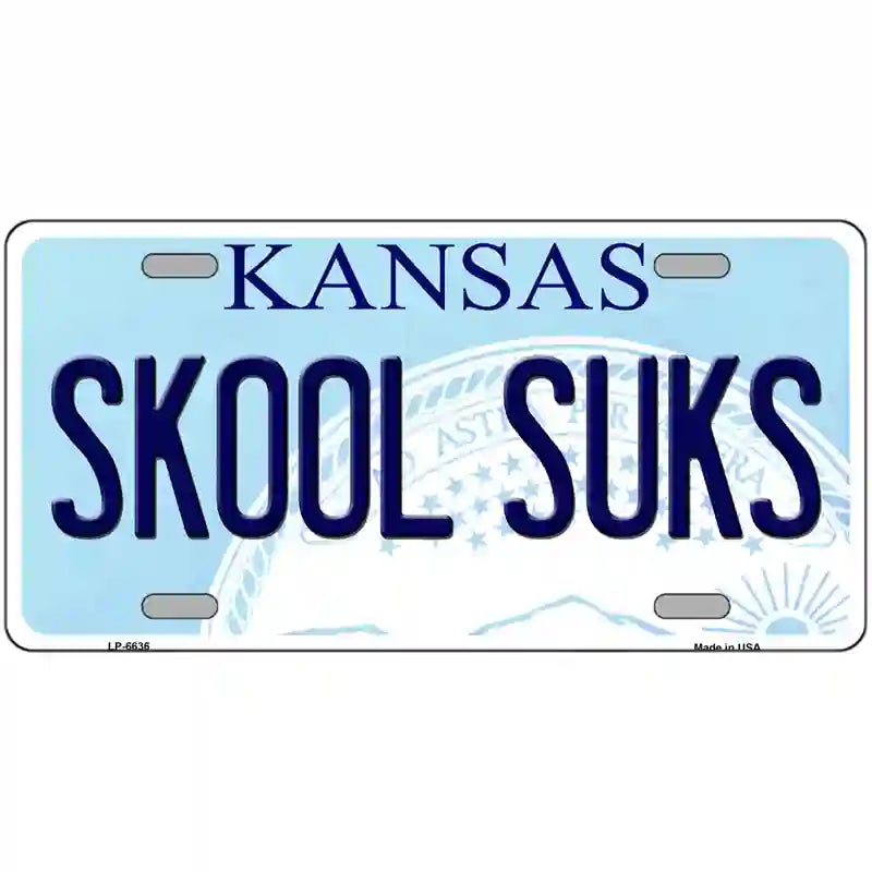 Skool Suks Kansas Novelty Metal License Plate 24" x 12" (LLP)