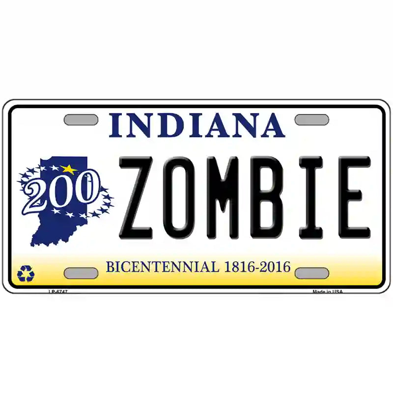 Zombie Indiana Novelty Metal License Plate 24" x 12" (LLP)