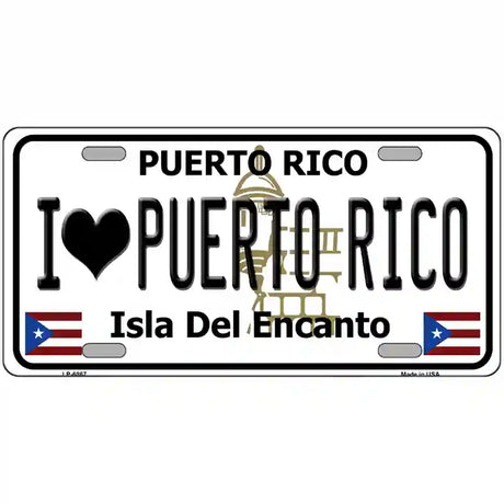 I Love Puerto Rico White Metal Novelty License Plate 24" x 12" (LLP)