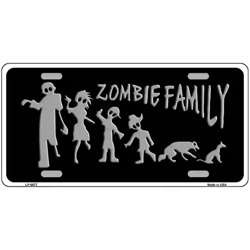 Zombie Family Black Novelty Metal License Plate 24" x 12" (LLP)