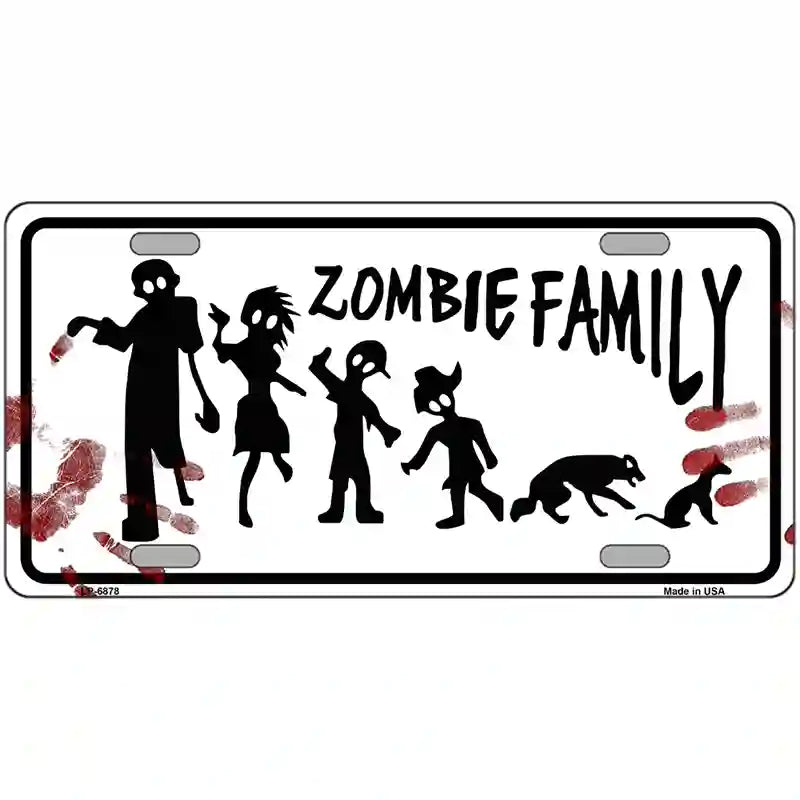 Zombie Family White Novelty Metal License Plate 24" x 12" (LLP)