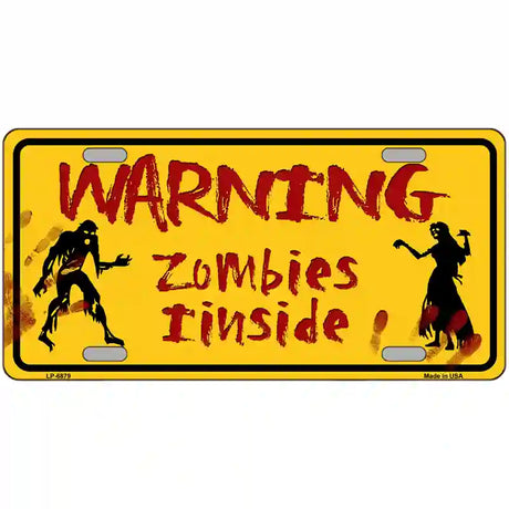 Warning Zombies Inside Novelty Metal License Plate 24" x 12" (LLP)