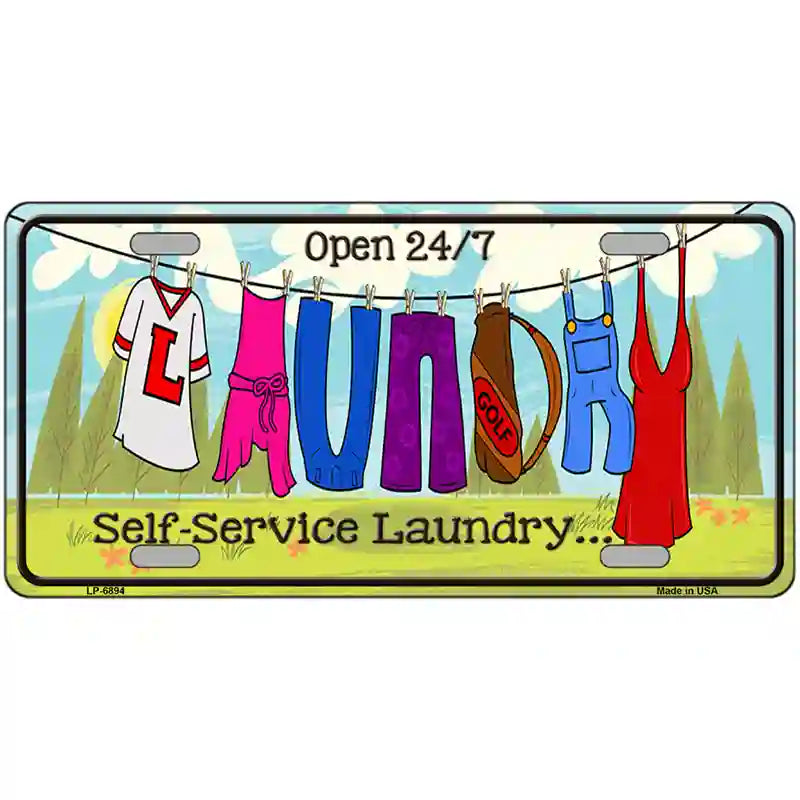 Laundry Self Service Novelty Metal License Plate 24" x 12" (LLP)