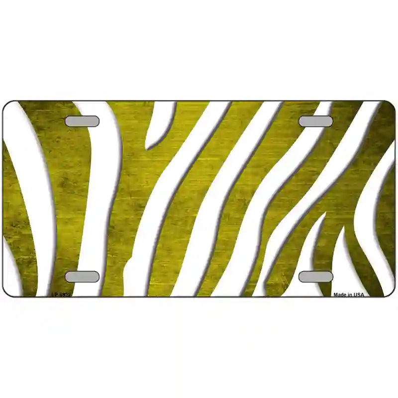 Yellow White Zebra Oil Rubbed Metal Novelty License Plate 24" x 12" (LLP)