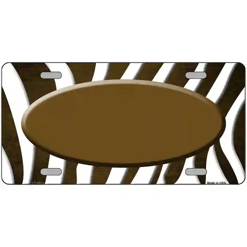 Brown White Zebra Oval Oil Rubbed Metal Novelty License Plate 24" x 12" (LLP)