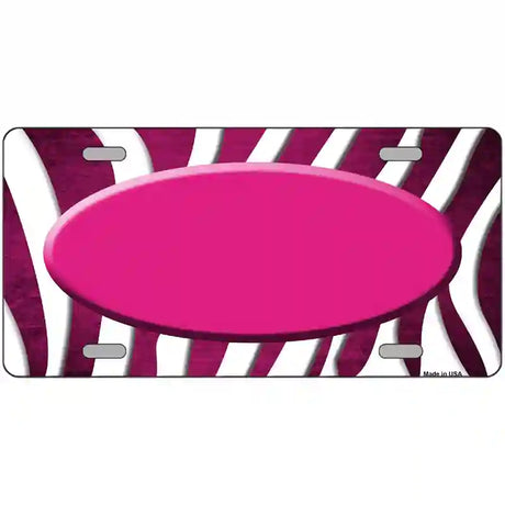 Pink White Zebra Oval Oil Rubbed Metal Novelty License Plate 24" x 12" (LLP)