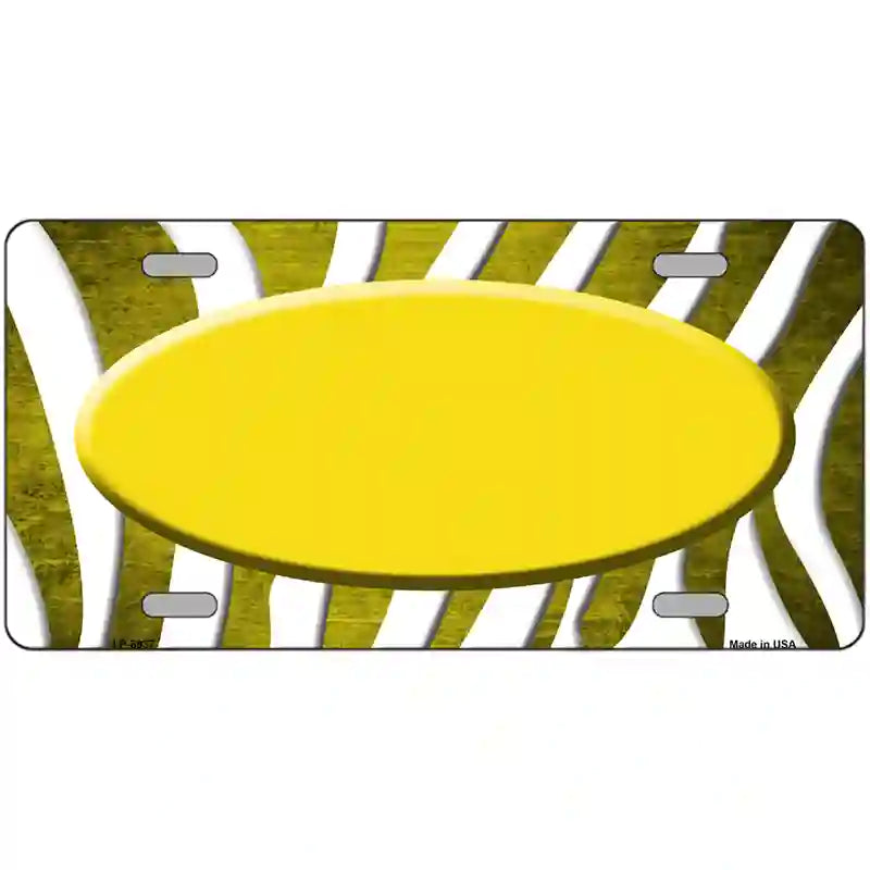 Yellow White Zebra Oval Oil Rubbed Metal Novelty License Plate 24" x 12" (LLP)