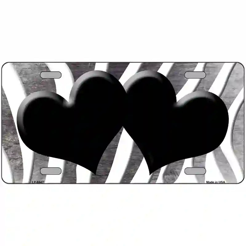 Black White Zebra Hearts Oil Rubbed Metal Novelty License Plate 24" x 12" (LLP)