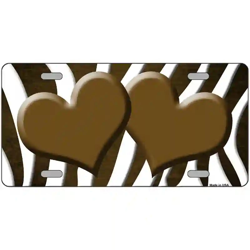 Brown White Zebra Hearts Oil Rubbed Metal Novelty License Plate 24" x 12" (LLP)