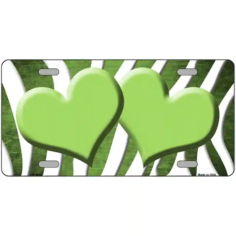 Lime Green White Zebra Hearts Oil Rubbed Metal Novelty License Plate 24" x 12" (LLP)