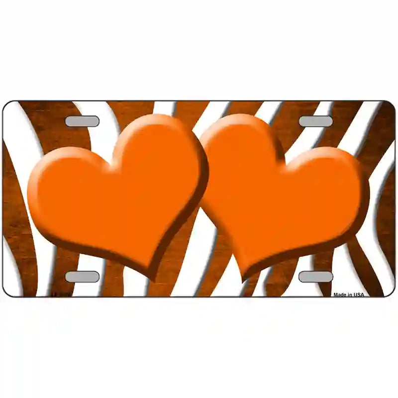 Orange White Zebra Hearts Oil Rubbed Metal Novelty License Plate 24" x 12" (LLP)