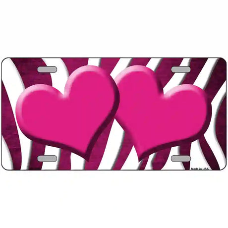 Pink White Zebra Hearts Oil Rubbed Metal Novelty License Plate 24" x 12" (LLP)