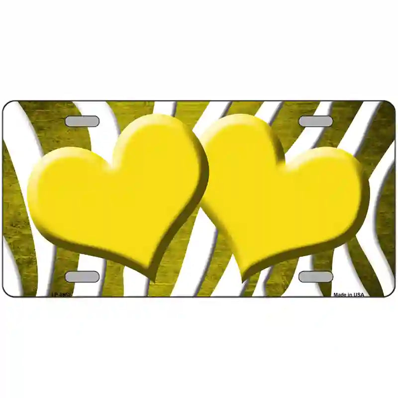 Yellow White Zebra Hearts Oil Rubbed Metal Novelty License Plate 24" x 12" (LLP)