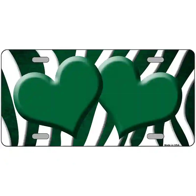 Green White Zebra Hearts Oil Rubbed Metal Novelty License Plate 24" x 12" (LLP)