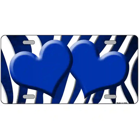 Blue White Zebra Hearts Oil Rubbed Metal Novelty License Plate 24" x 12" (LLP)