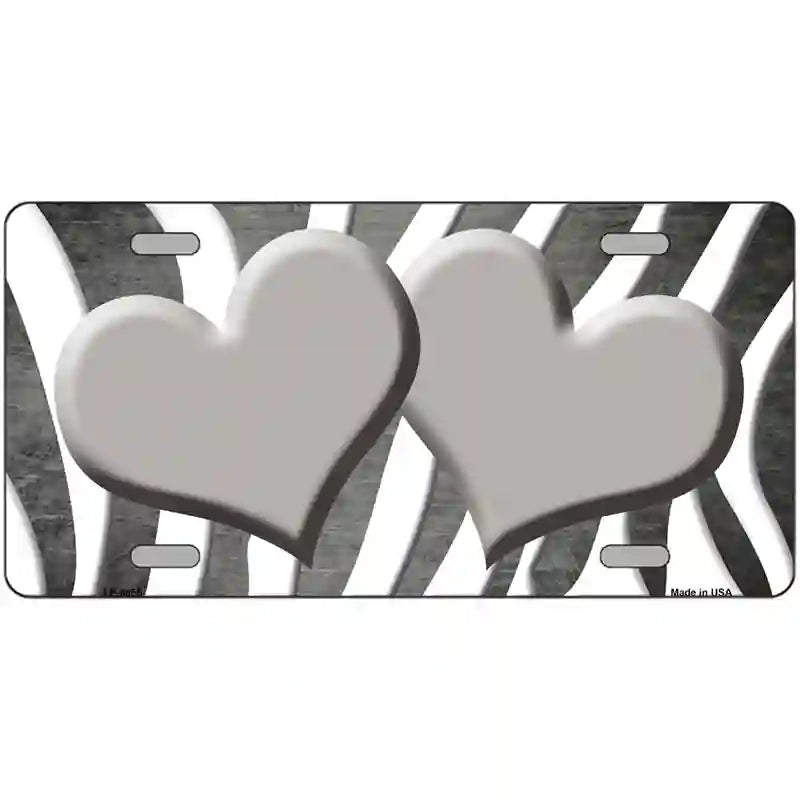 Gray White Zebra Hearts Oil Rubbed Metal Novelty License Plate 24" x 12" (LLP)