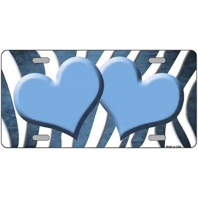 Light Blue White Zebra Hearts Oil Rubbed Metal Novelty License Plate 24" x 12" (LLP)