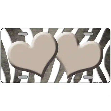 Tan White Zebra Hearts Oil Rubbed Metal Novelty License Plate 24" x 12" (LLP)