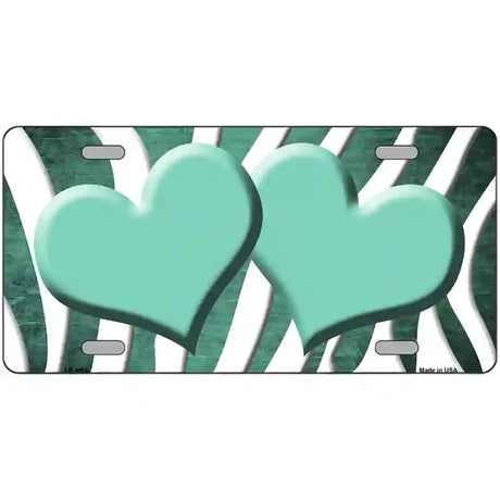 Mint White Zebra Hearts Oil Rubbed Metal Novelty License Plate 24" x 12" (LLP)